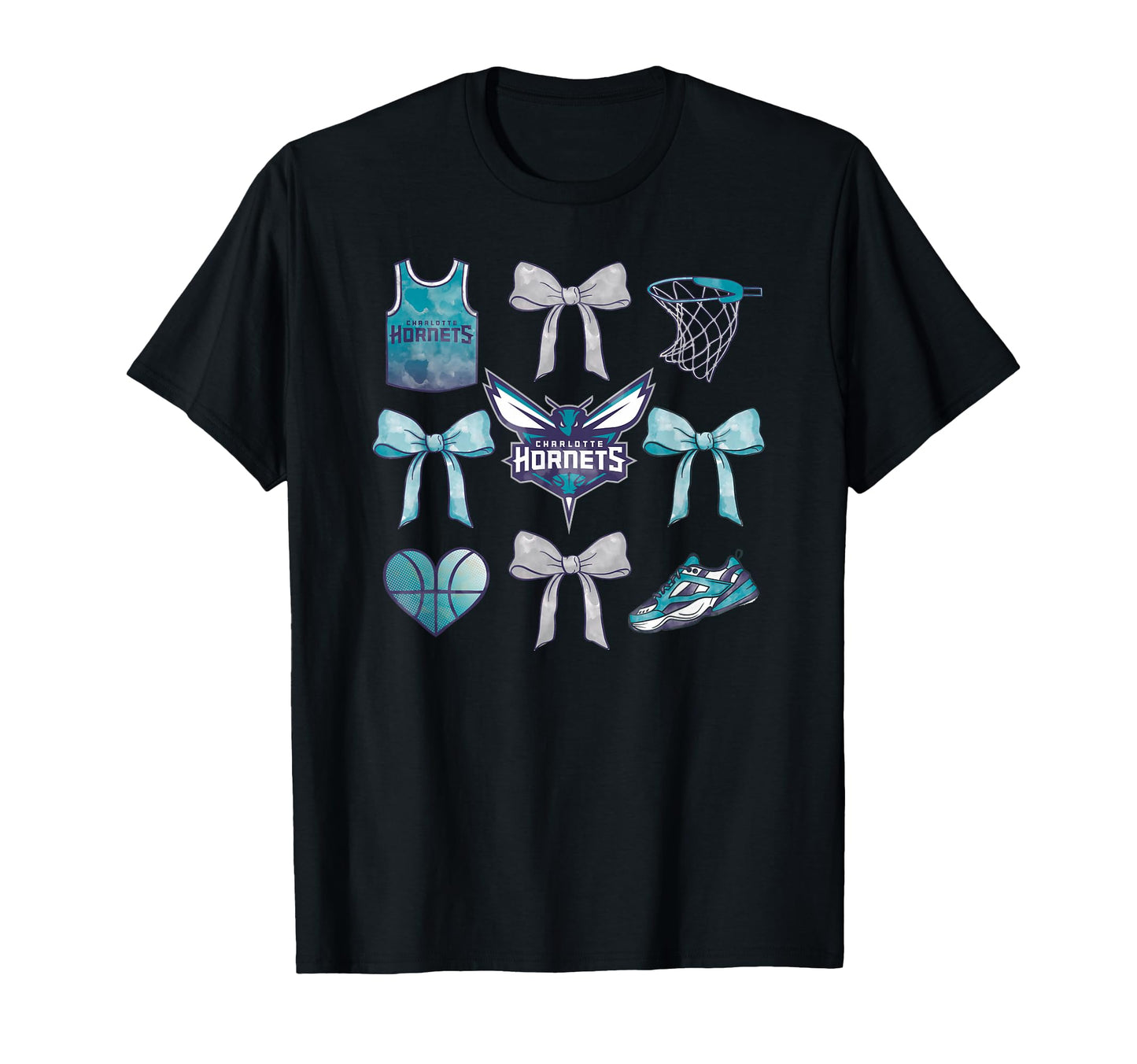 Nba Charlotte Hornets Bow Grid T-Shirt - Aesthetic Graphic for Adults - T-Shirt, Sweatshirt, Hoodie