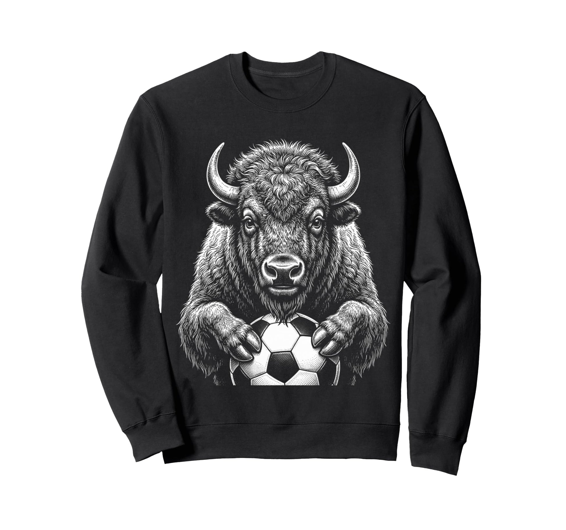 Soccer Fan Bison Buffalo Holding Sweatshirt - Casual Everyday Wear Unisex - T-Shirt, Sweatshirt, Hoodie