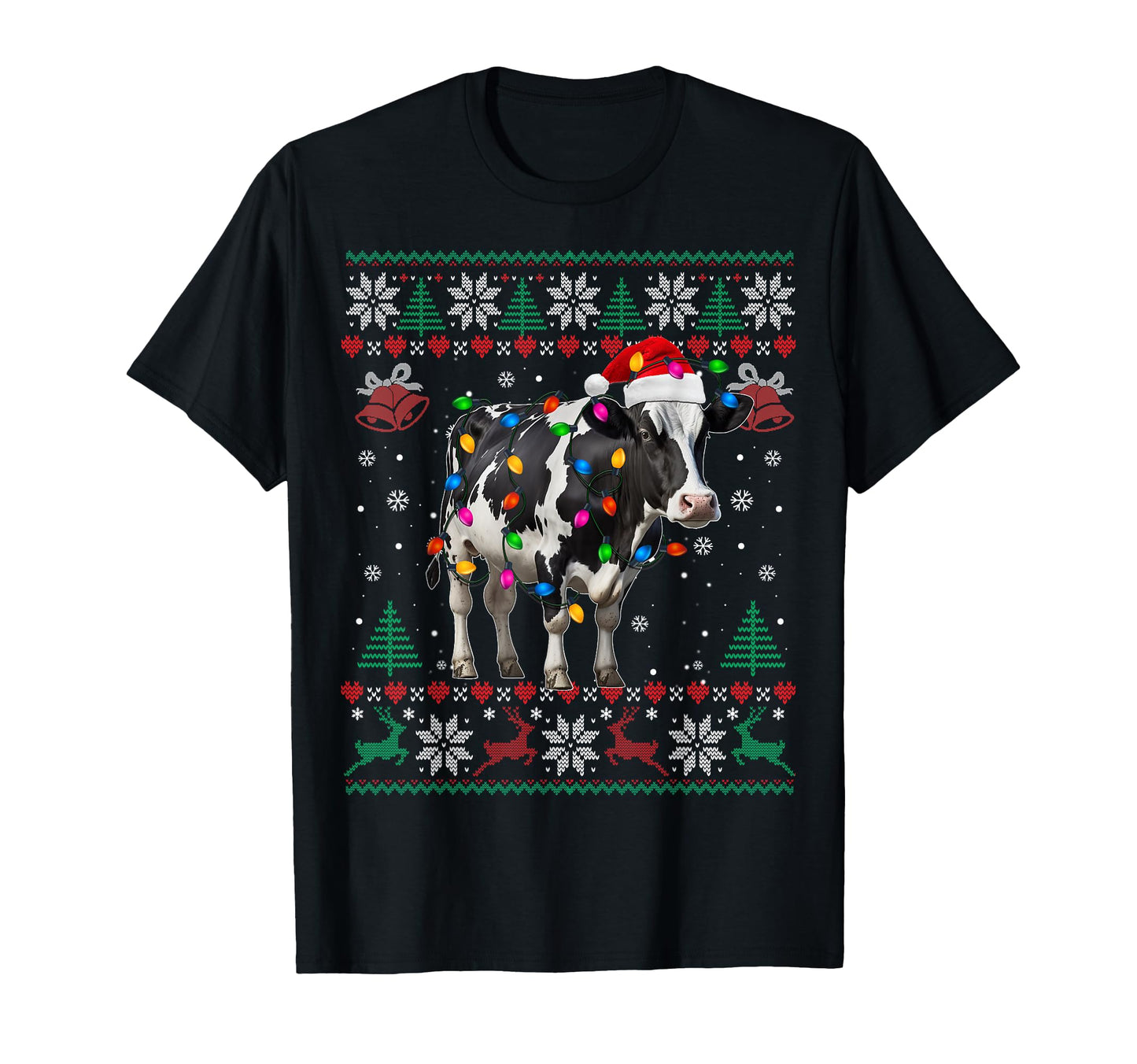 Ugly Cow Santa Hat And Light Up T-Shirt - Novelty Apparel Men Women - T-Shirt, Sweatshirt, Hoodie