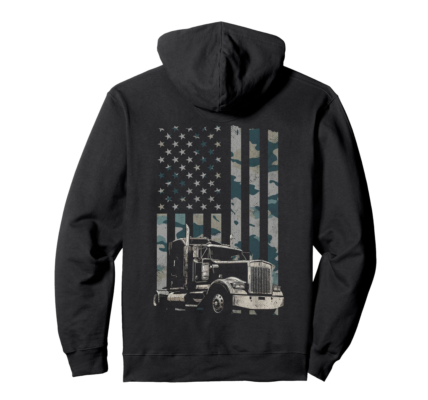 Trucker American Flag Trucking Back Hoodie - Trendy Graphic Men Women - T-Shirt, Sweatshirt, Hoodie