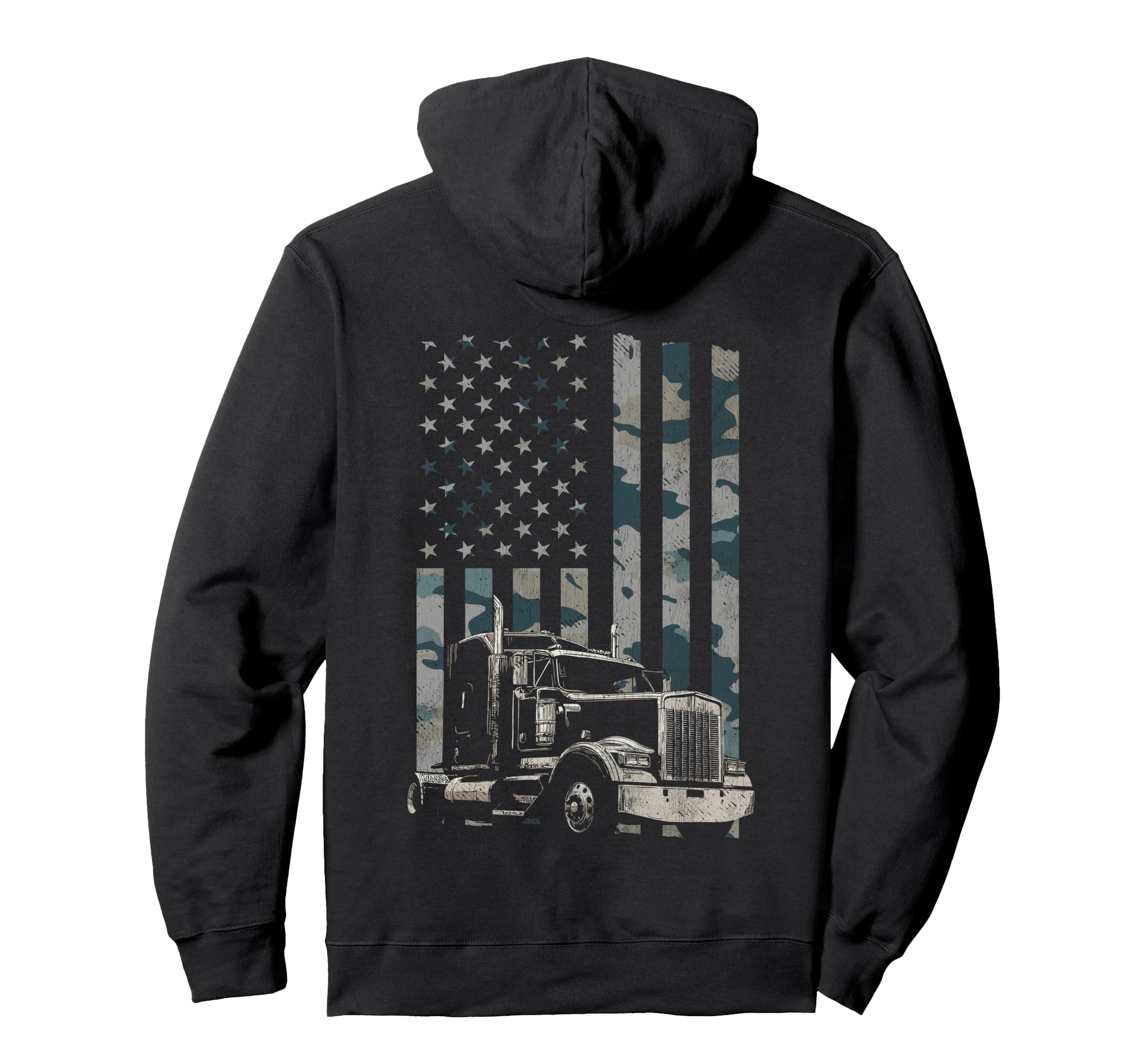 Trucker American Flag Trucking Back Hoodie - Trendy Graphic Men Women - T-Shirt, Sweatshirt, Hoodie