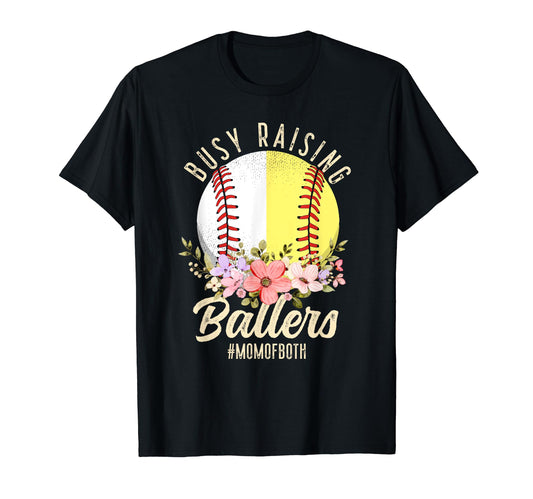 Baseball Softball Mom Both Busy Raising T-Shirt - Unique Graphic Men Women - T-Shirt, Sweatshirt, Hoodie