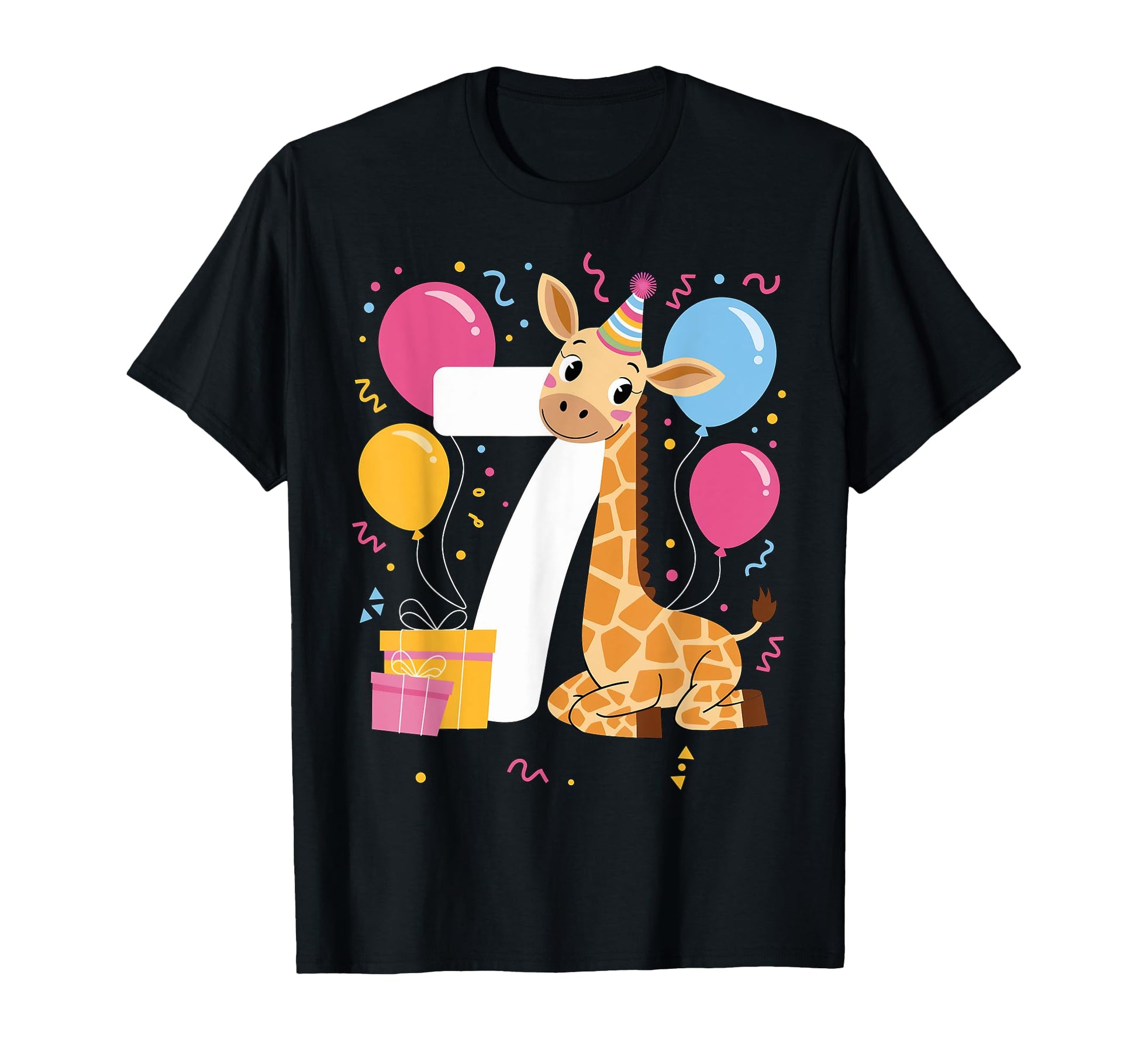 Giraffe 7Th Birthday 7 Years Old T-Shirt - Minimalist Print Men Women - T-Shirt, Sweatshirt, Hoodie