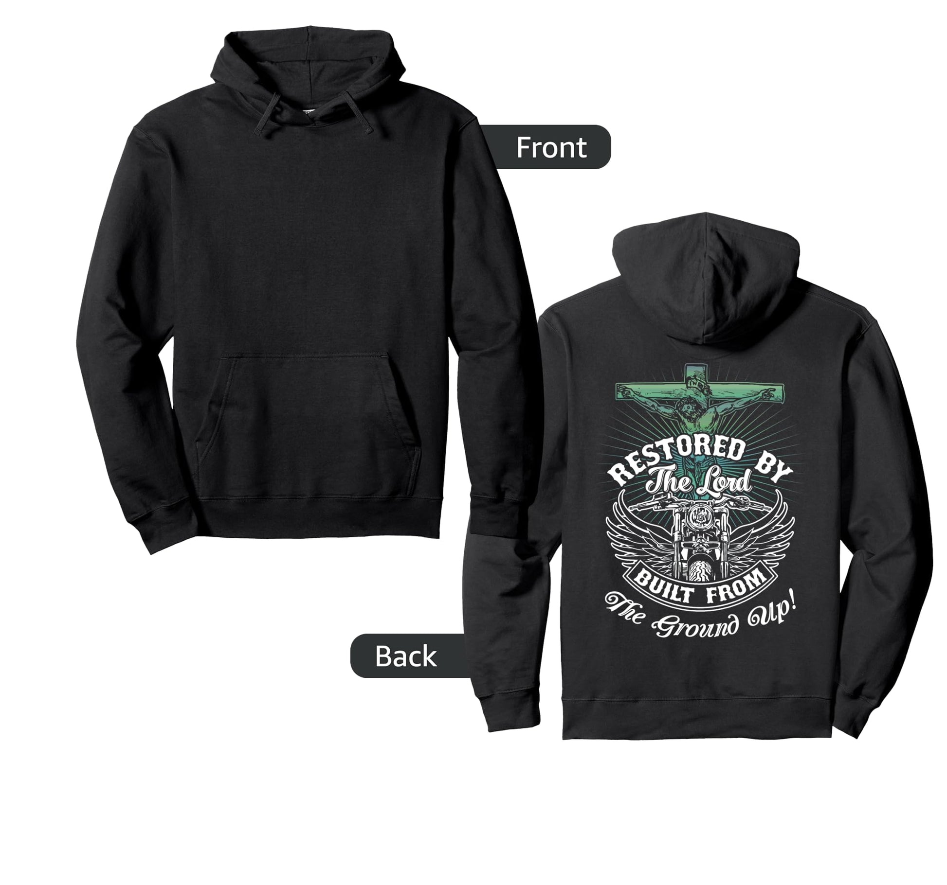Christian Biker Motorcycle Jesus Christ Hoodie - Graphic Print for Adults - T-Shirt, Sweatshirt, Hoodie