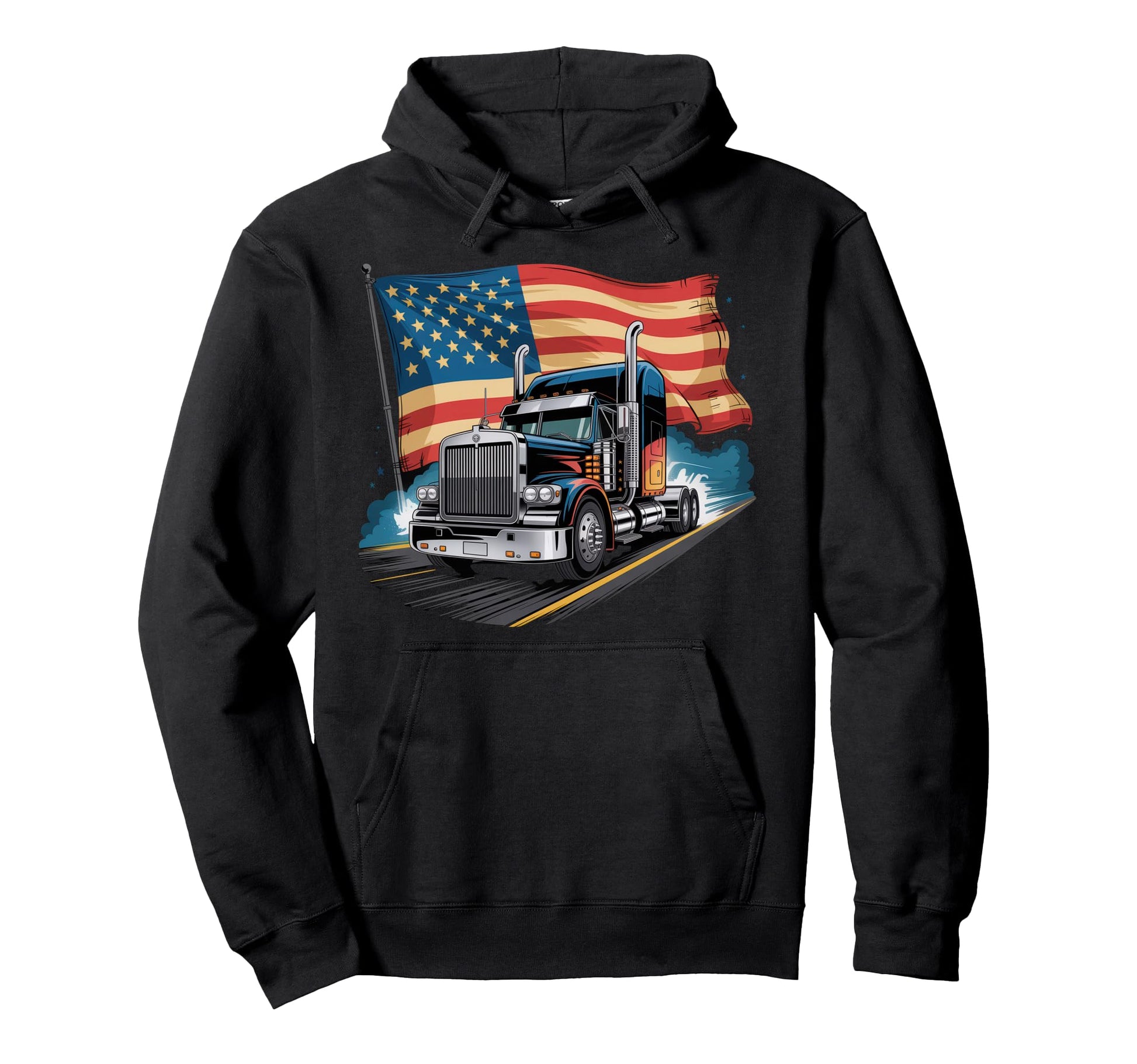 American Flag Trucker Dad Big Rig Trailer Hoodie - Novelty Apparel Unisex - T-Shirt, Sweatshirt, Hoodie