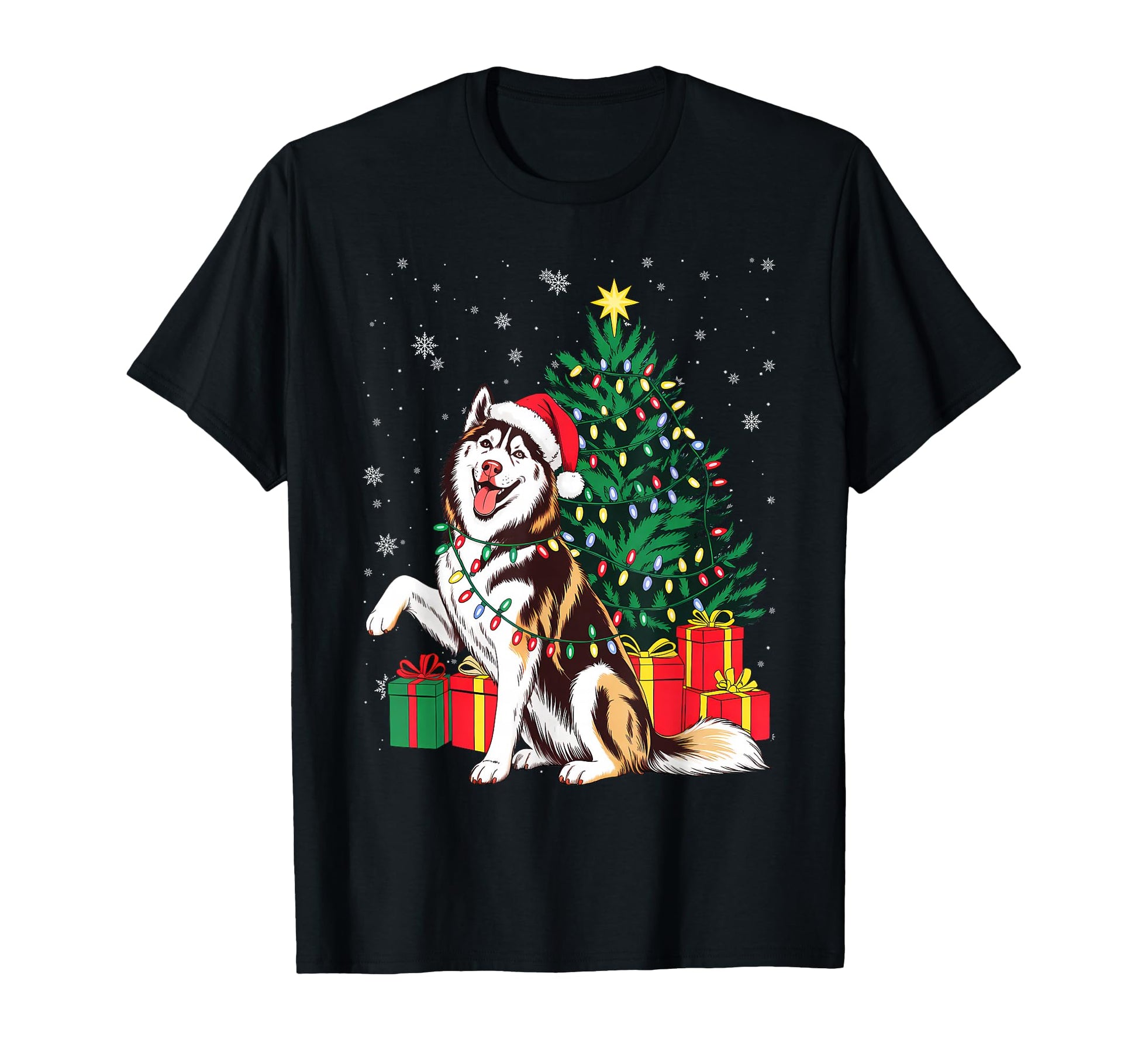 Siberian Husky Dog Lights Santa T-Shirt - Casual Everyday Wear for Adults - T-Shirt, Sweatshirt, Hoodie
