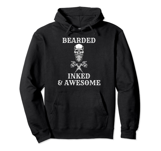 Bearded Inked Awesome Beard Tattoos Hoodie - Fun Novelty Design for Adults - T-Shirt, Sweatshirt, Hoodie