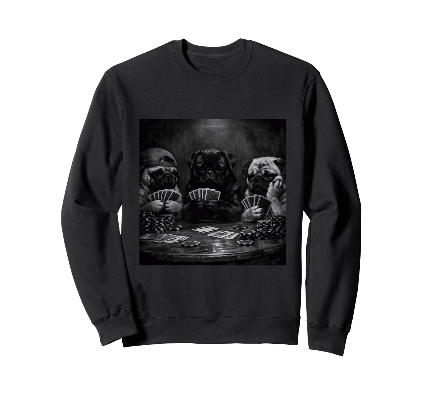 Pug Funny Costume Poker Game Table Sweatshirt - Custom Art Print Men Women - T-Shirt, Sweatshirt, Hoodie