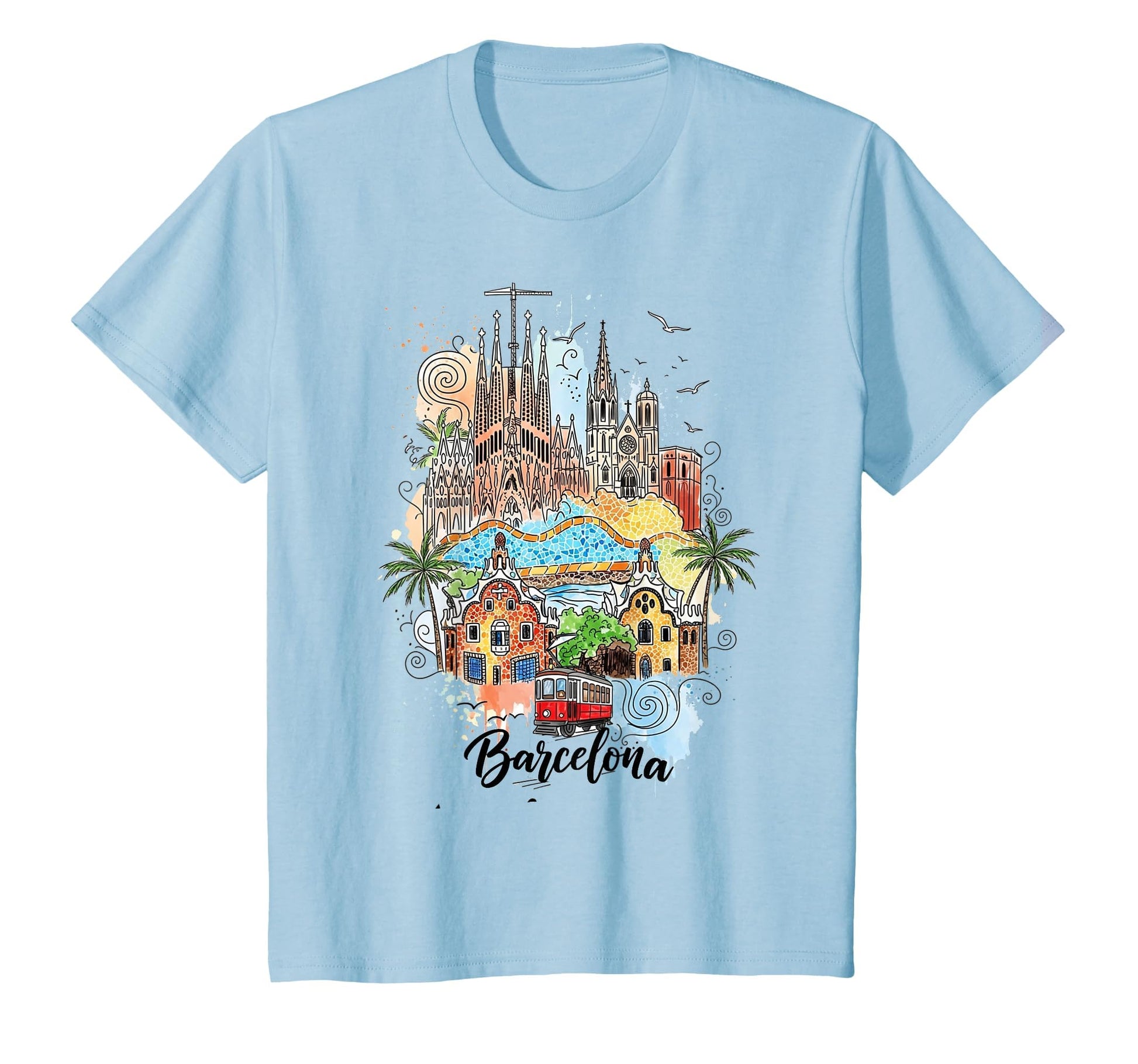 Barcelona Spain Landmarks Art T-Shirt - Fun Novelty Design Men Women - T-Shirt, Sweatshirt, Hoodie