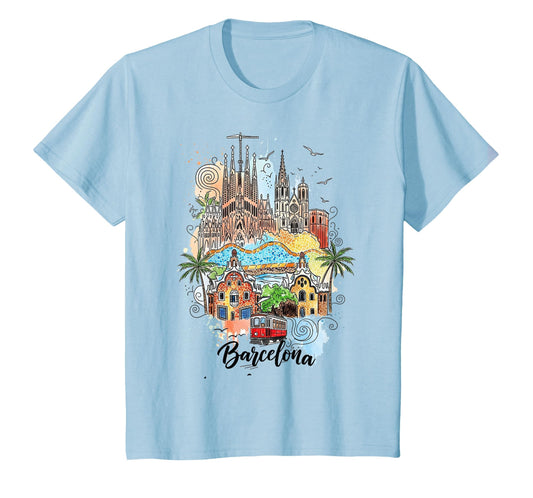 Barcelona Spain Landmarks Art T-Shirt - Fun Novelty Design Men Women - T-Shirt, Sweatshirt, Hoodie