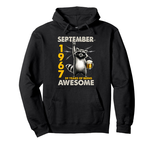 59Th Birthday Raccoon September Hoodie - Casual Everyday Wear Men Women - T-Shirt, Sweatshirt, Hoodie