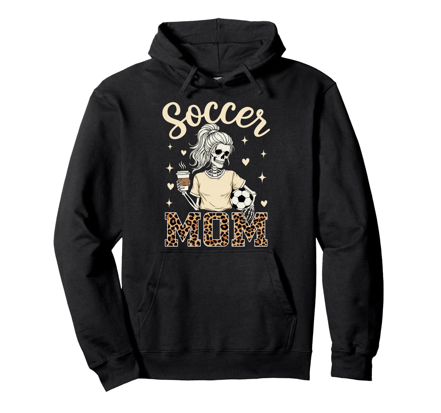 Skeleton Soccer Mom Coffee Leopard Hoodie - Aesthetic Graphic Unisex - T-Shirt, Sweatshirt, Hoodie
