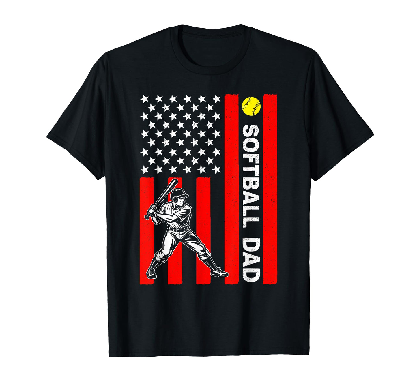 Softball Dad Usa American Flag Matching T-Shirt - Trendy Graphic Unisex - T-Shirt, Sweatshirt, Hoodie