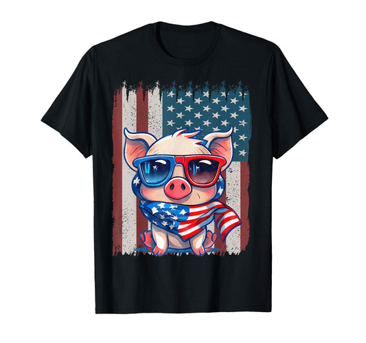 American Flag Pig Dad Mom 4Th July T-Shirt - Unique Graphic Unisex - T-Shirt, Sweatshirt, Hoodie