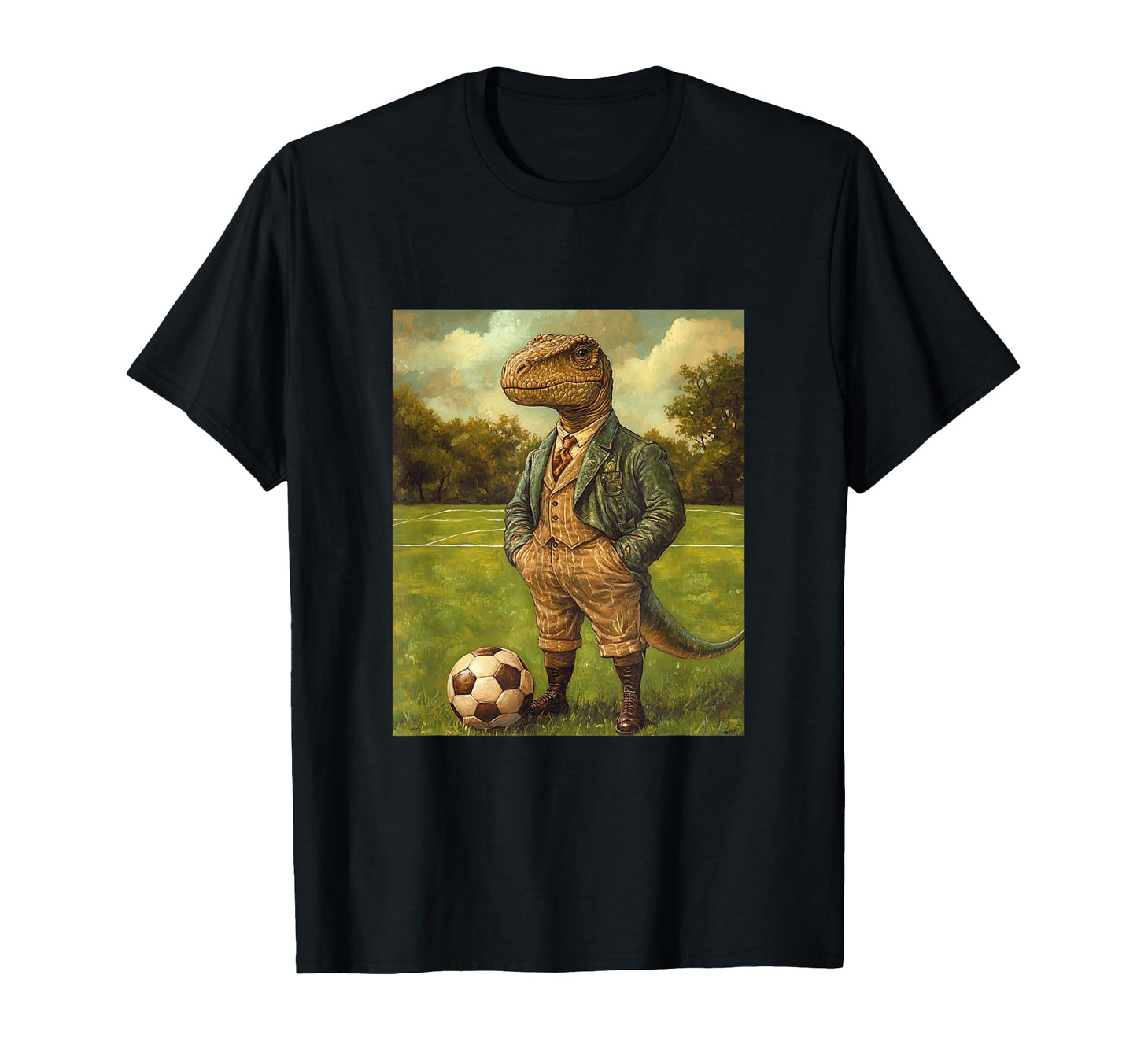 Funny T Rex Dinosaur Playing Soccer T-Shirt - Casual Everyday Wear Unisex - T-Shirt, Sweatshirt, Hoodie