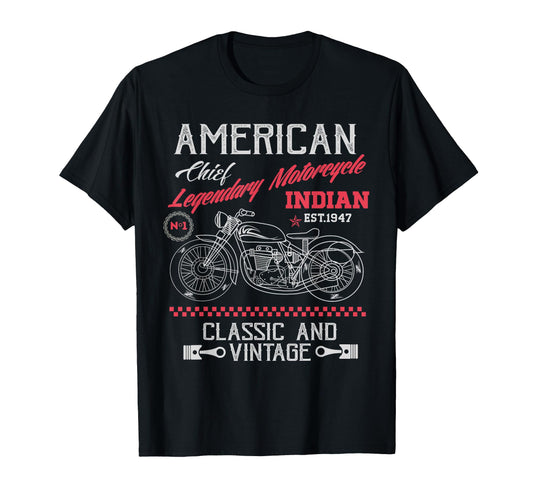 American Motorcycle Indian Old Bikers T-Shirt - Graphic Print Unisex - T-Shirt, Sweatshirt, Hoodie