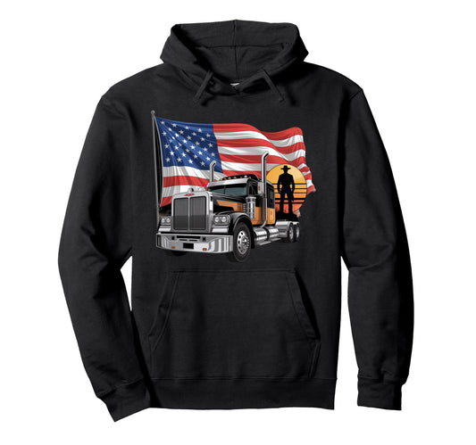 American Flag Trucker Dad Big Rig Hoodie - Unique Graphic for Adults - T-Shirt, Sweatshirt, Hoodie