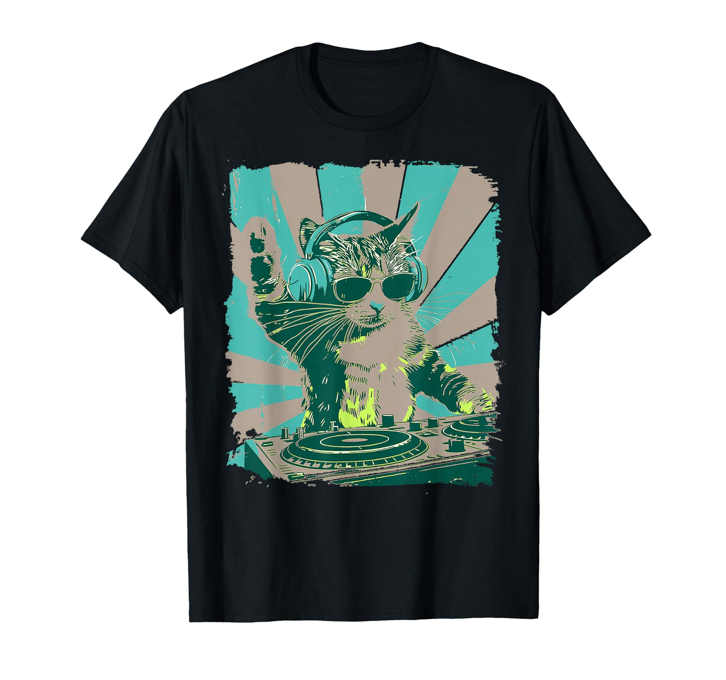 Funny Cat Headphones Sunglasses Art T-Shirt - Graphic Print for Adults - T-Shirt, Sweatshirt, Hoodie