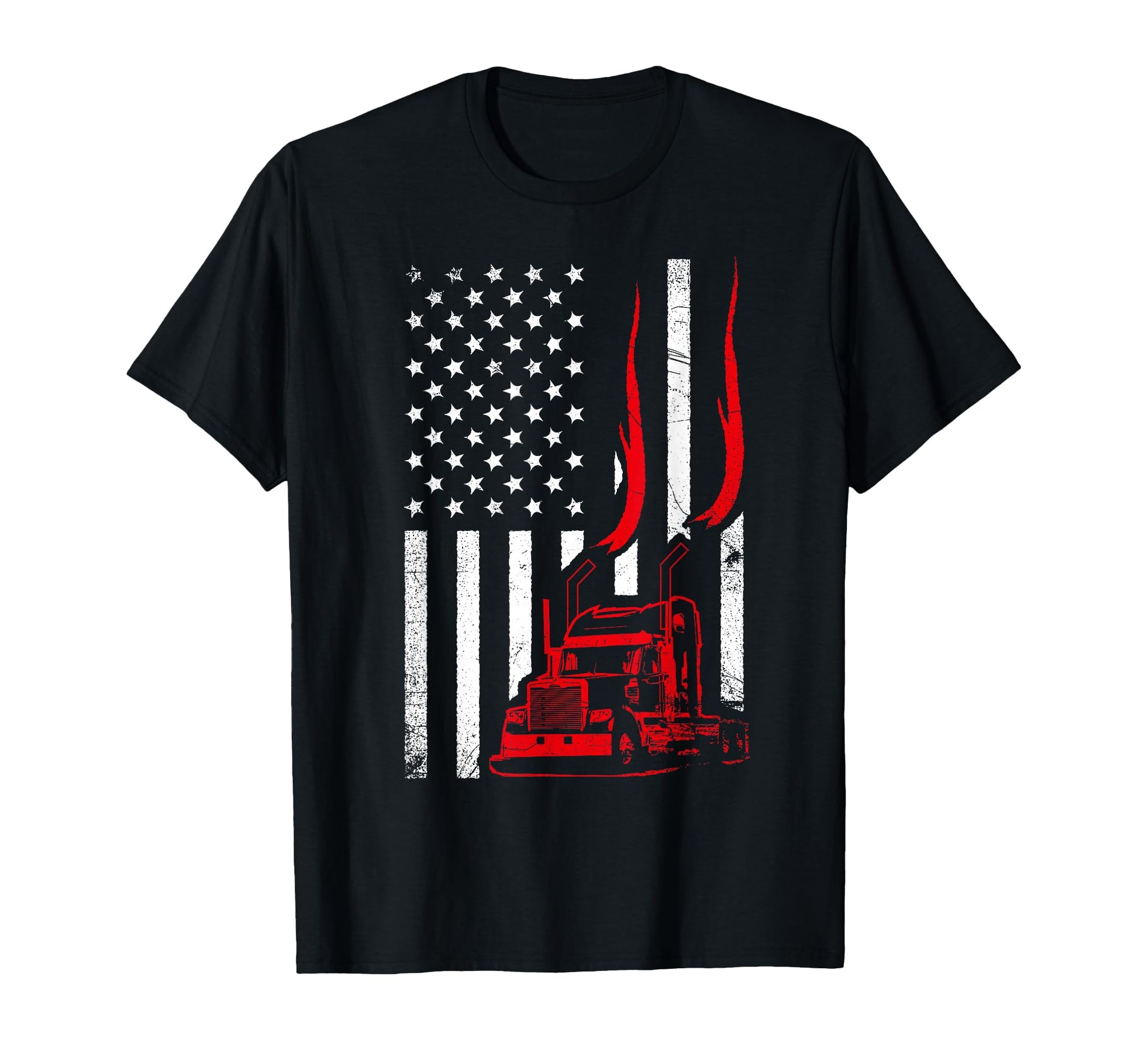 Trucker American Flag Image Truck T-Shirt - Casual Everyday Wear Men Women - T-Shirt, Sweatshirt, Hoodie