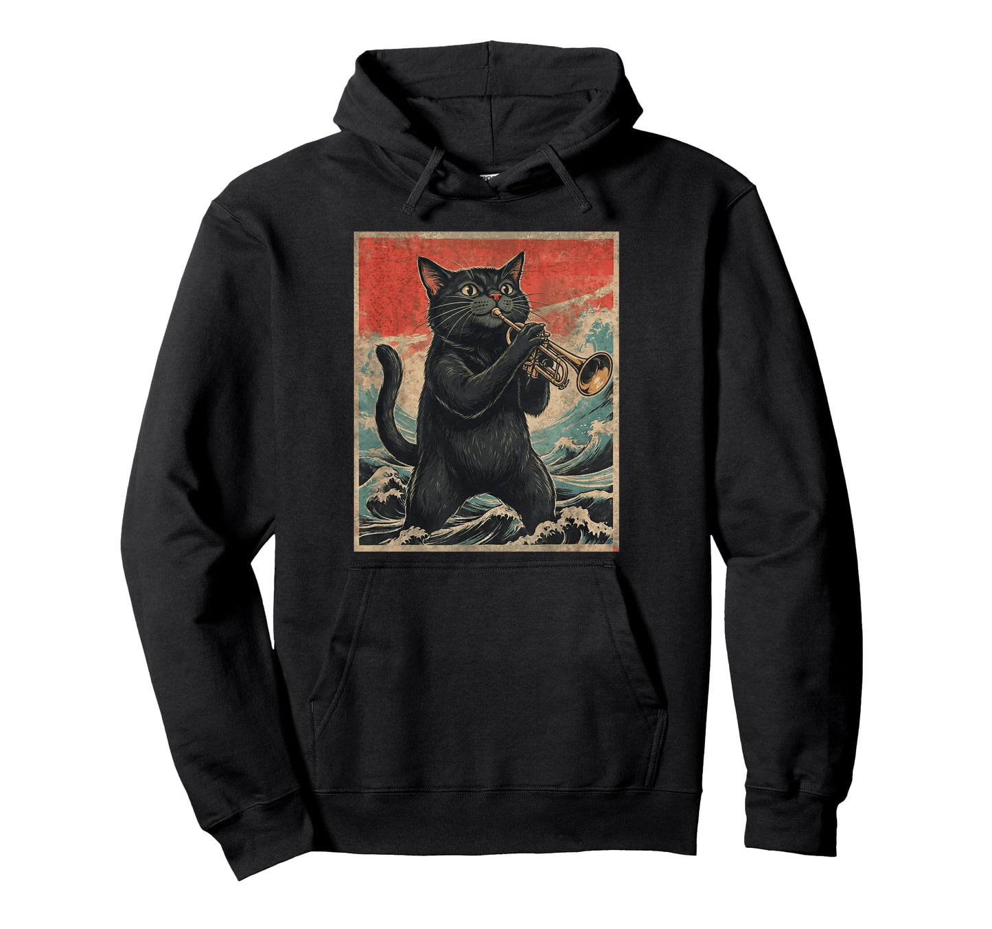 Cat Playing Trumpet Cat Animal Art Hoodie - Fun Novelty Design Men Women - T-Shirt, Sweatshirt, Hoodie