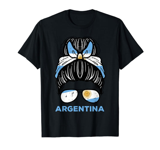 Argentina Flag Hairbun Football Soccer T-Shirt - Custom Art Print Unisex - T-Shirt, Sweatshirt, Hoodie