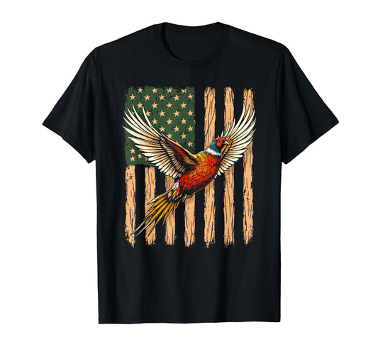 American Flag Pheasant Birds Hunting T-Shirt - Graphic Print Men Women - T-Shirt, Sweatshirt, Hoodie