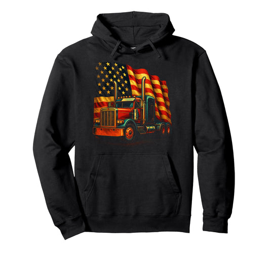 American Flag Truck Trucker Dad Driver Hoodie - Minimalist Print for Adults - T-Shirt, Sweatshirt, Hoodie