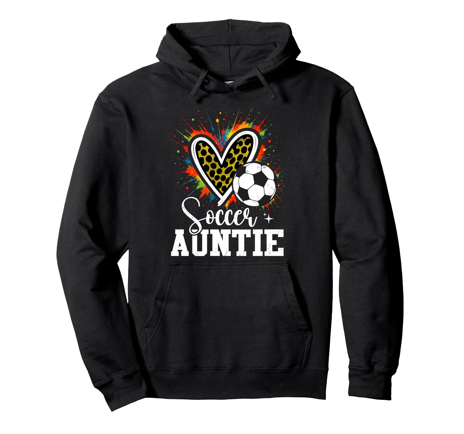 Soccer Auntie Leopard Heart Colorful Hoodie - Unique Graphic for Adults - T-Shirt, Sweatshirt, Hoodie