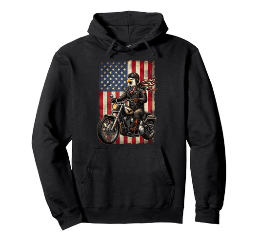 American Flag Biker Eagle Patriotic Hoodie - Fun Novelty Design Unisex - T-Shirt, Sweatshirt, Hoodie