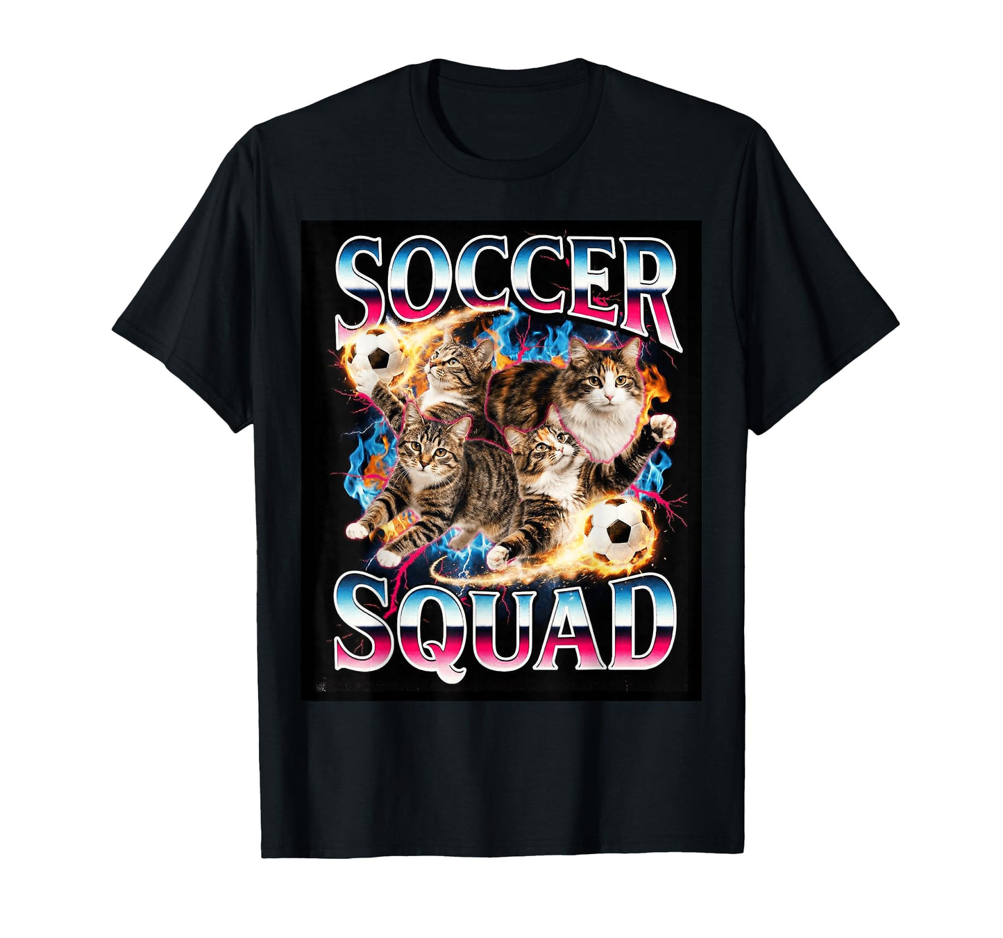 Soccer Squad Funny Cat Meme 90S T-Shirt - Fun Novelty Design for Adults - T-Shirt, Sweatshirt, Hoodie