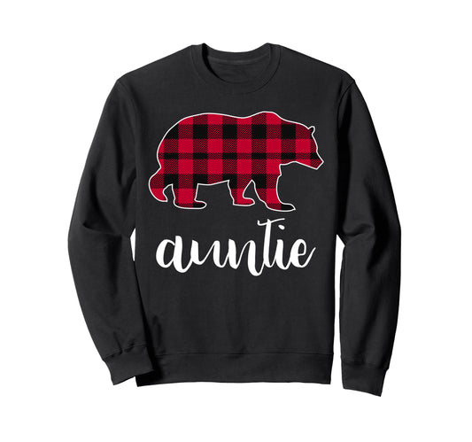 Auntie Bear Red Buffalo Plaid Sweatshirt - Fun Novelty Design Men Women - T-Shirt, Sweatshirt, Hoodie