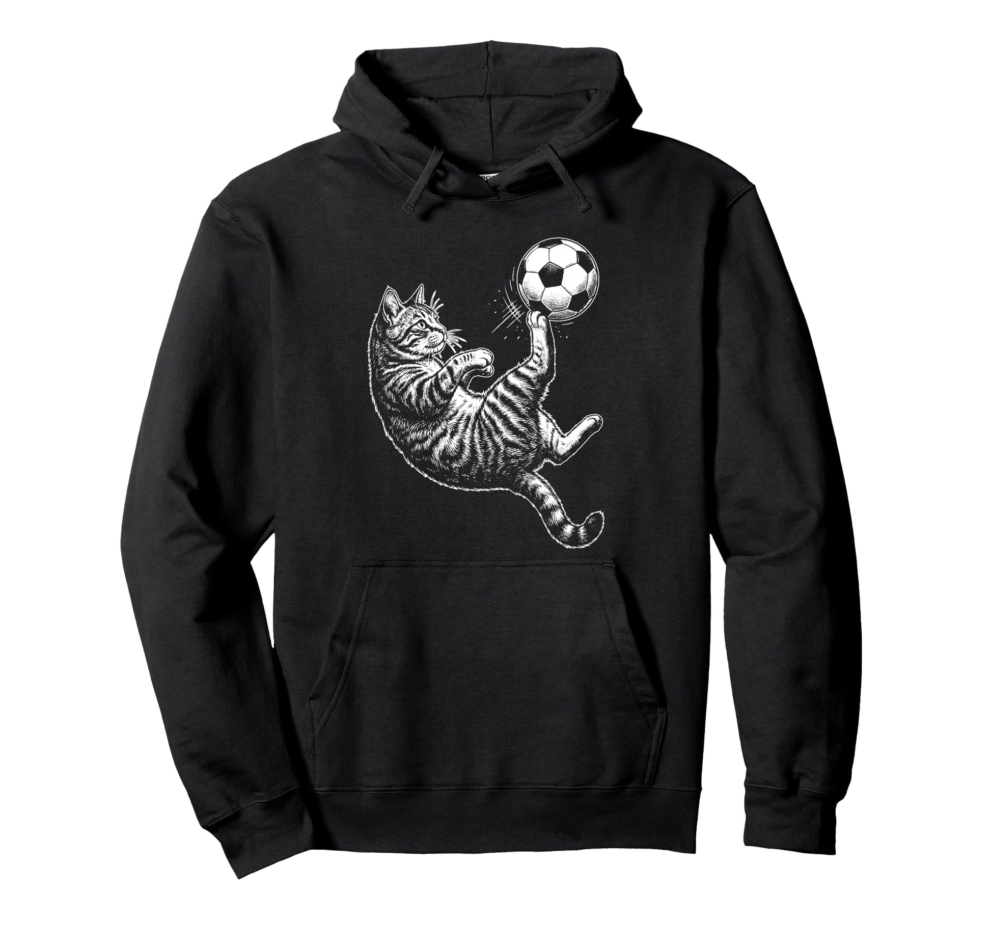 Funny Soccer Cat Kicking Ball Animal Hoodie - Trendy Graphic Men Women - T-Shirt, Sweatshirt, Hoodie