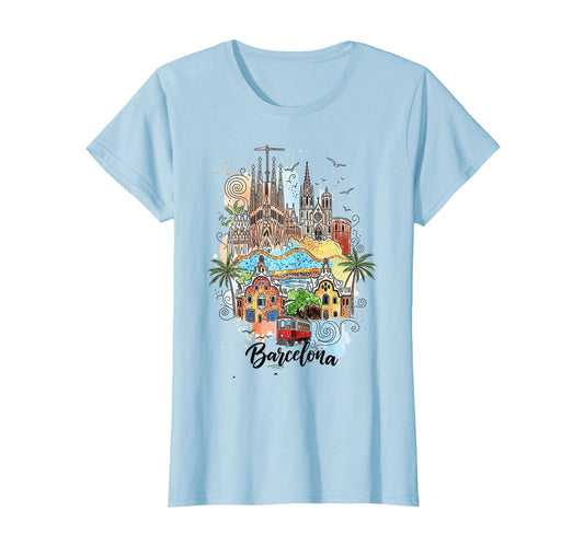 Barcelona Spain Landmarks Art T-Shirt - Custom Art Print for Adults - T-Shirt, Sweatshirt, Hoodie