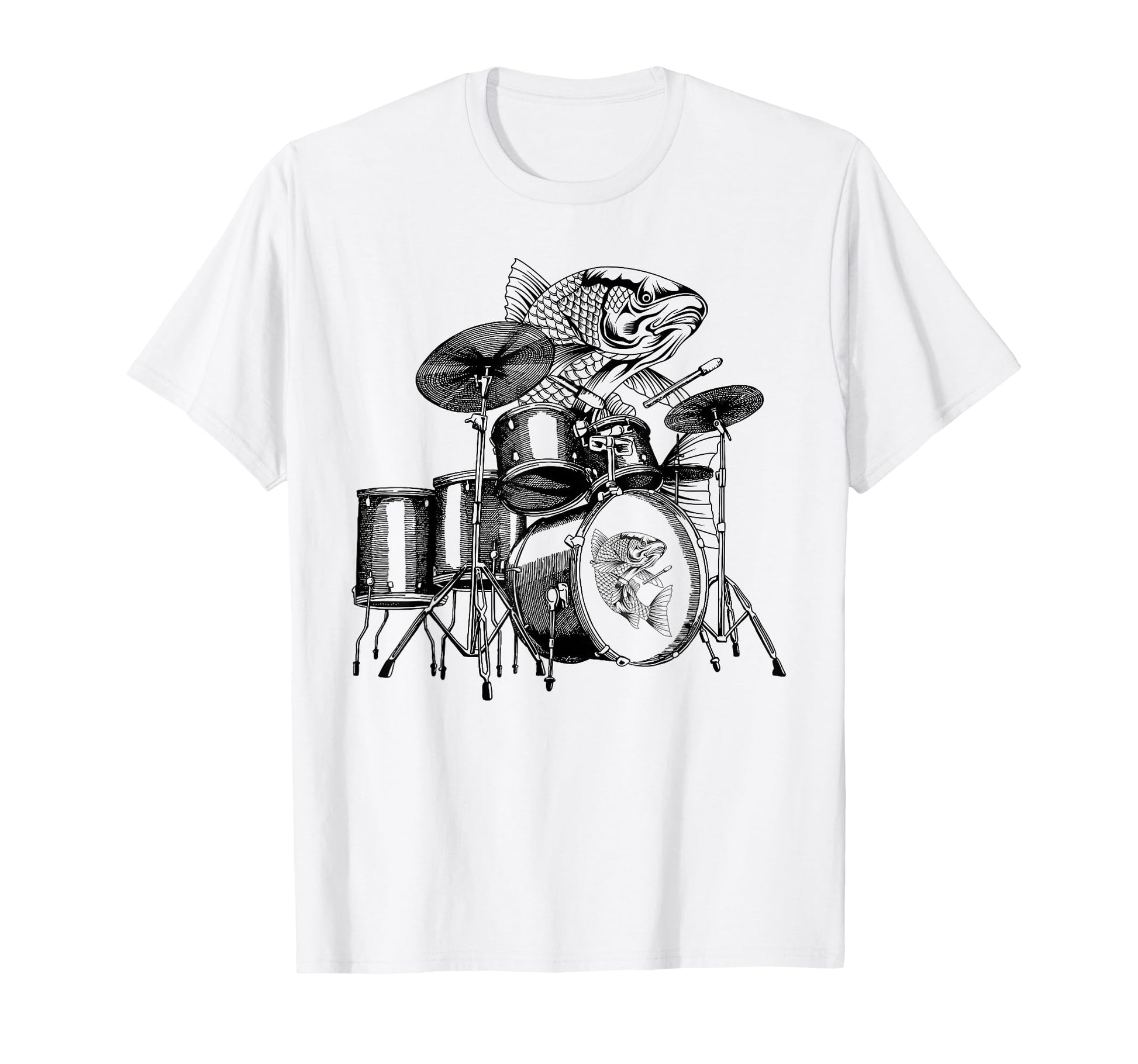 Fish Playing Drums Drummer Drumming T-Shirt - Custom Art Print Unisex - T-Shirt, Sweatshirt, Hoodie