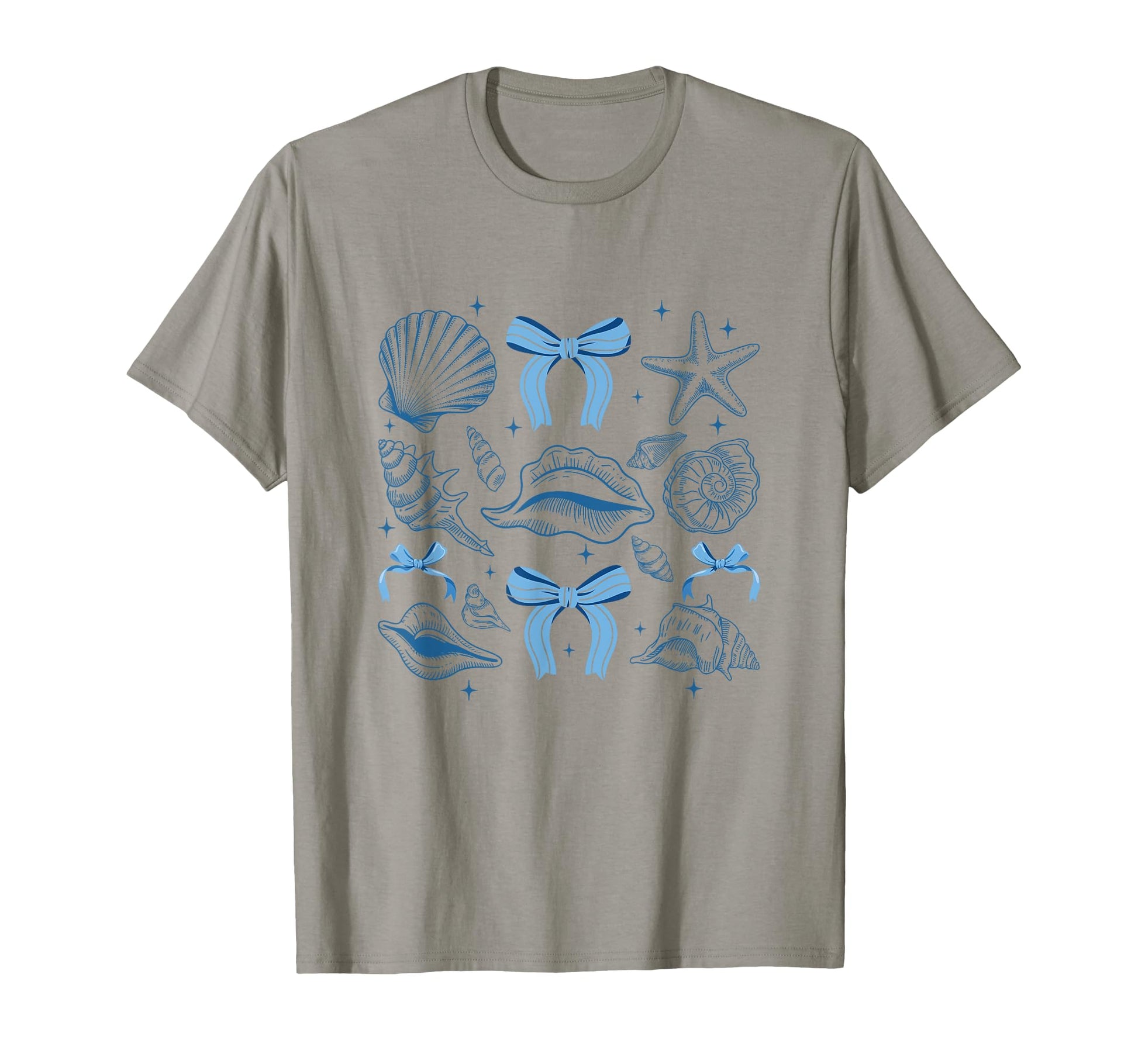 Blue Coquette Bow Seashell Beach T-Shirt - Minimalist Print for Adults - T-Shirt, Sweatshirt, Hoodie