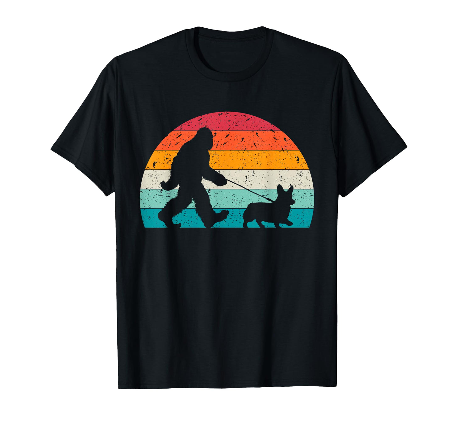 Bigfoot Walking Dog Funny Corgi Lovers T-Shirt - Novelty Apparel Unisex - T-Shirt, Sweatshirt, Hoodie