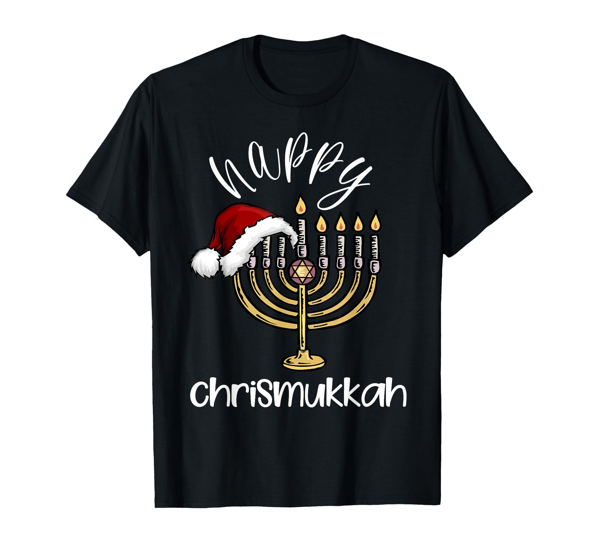 Merry Chrismukkah Happy Hanukkah Santa Hat T-Shirt - Graphic Print Unisex - T-Shirt, Sweatshirt, Hoodie