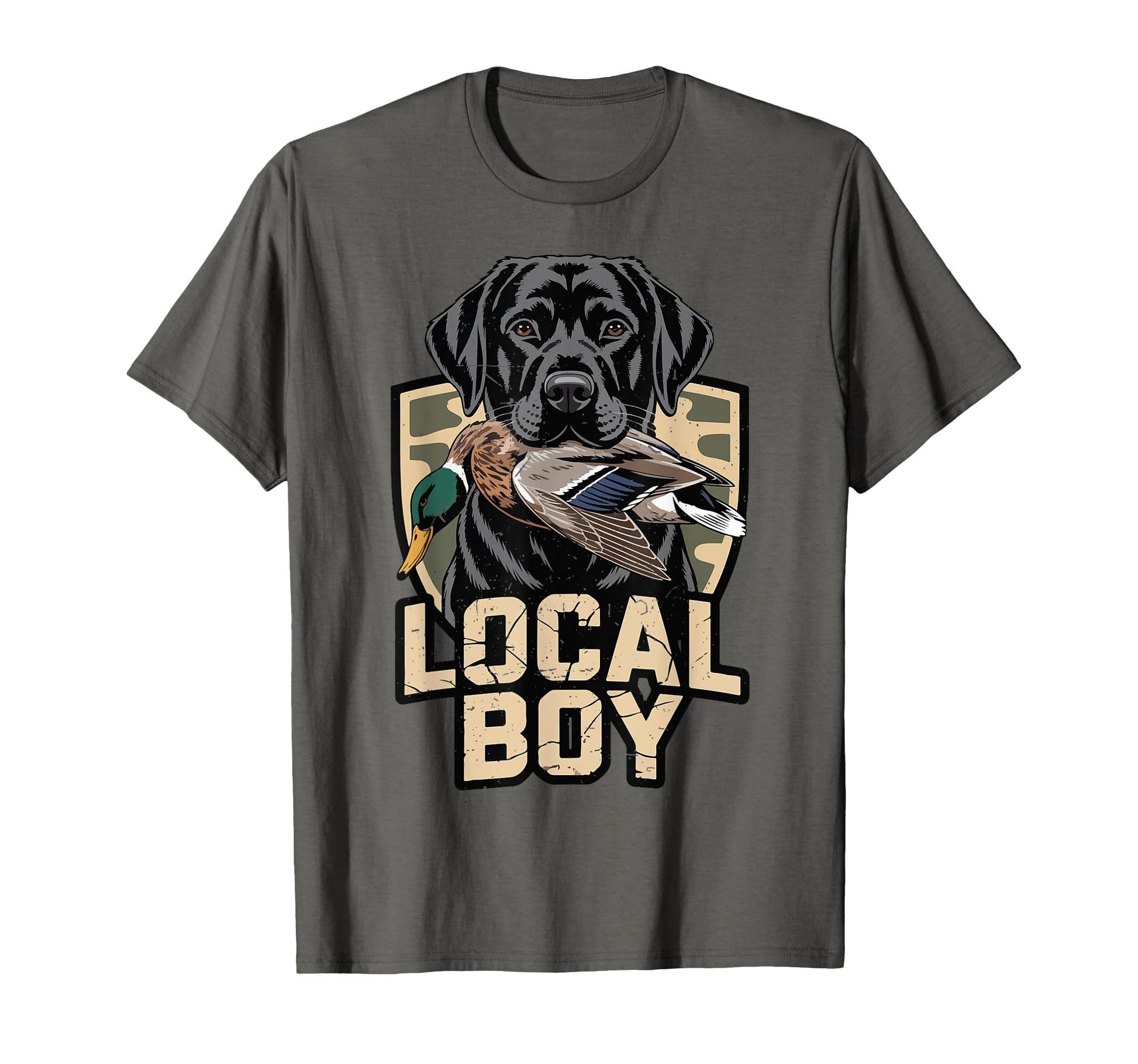 Camo Duck Hunting Local Black Lab Dog Funny T-Shirt - Graphic Print Unisex - T-Shirt, Sweatshirt, Hoodie