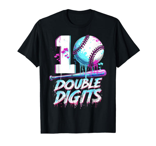 Baseball 10 Years Old Birthday Double T-Shirt - Trendy Graphic Unisex - T-Shirt, Sweatshirt, Hoodie