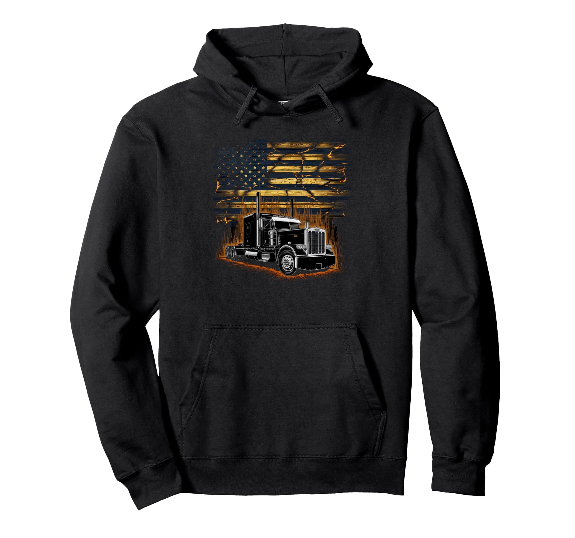 American Flag Trucker Dad Big Rig Hoodie - Unique Graphic for Adults - T-Shirt, Sweatshirt, Hoodie