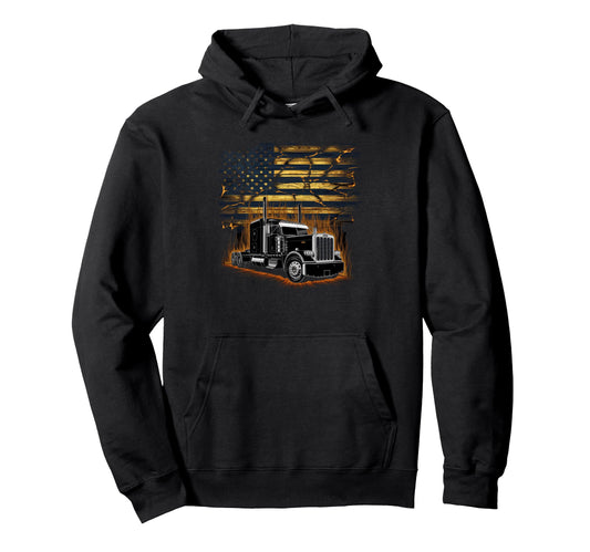 American Flag Trucker Dad Big Rig Hoodie - Unique Graphic for Adults - T-Shirt, Sweatshirt, Hoodie
