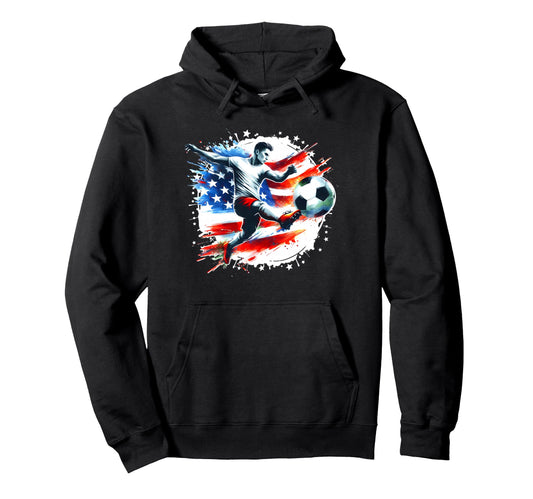 American Flag Soccer Soccer Hoodie - Aesthetic Graphic Men Women - T-Shirt, Sweatshirt, Hoodie