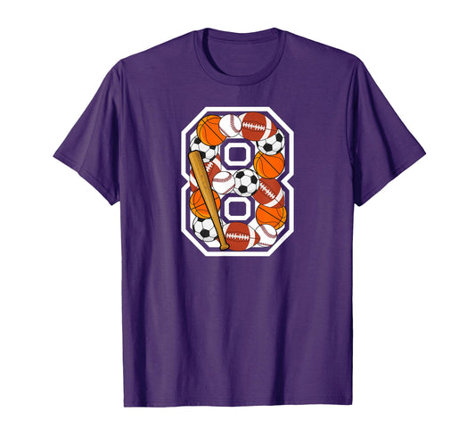 8Th Birthday Sports Birthday Party T-Shirt - Fun Novelty Design for Adults - T-Shirt, Sweatshirt, Hoodie
