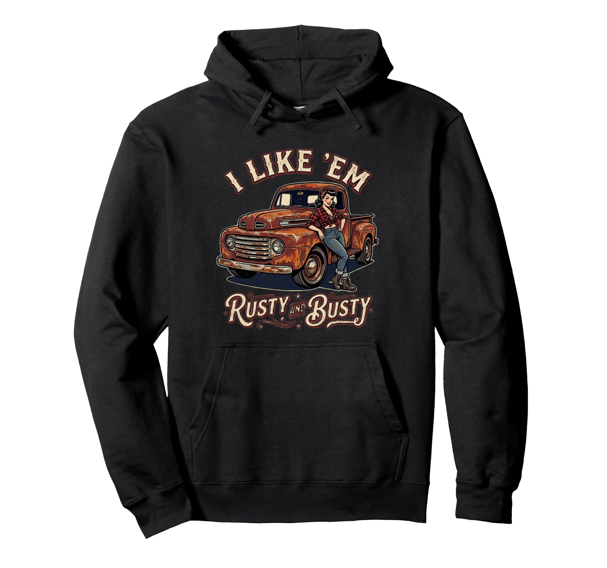 Rusty Old Truck Pin Up Cartoon Gift Hoodie - Custom Art Print Men Women - T-Shirt, Sweatshirt, Hoodie