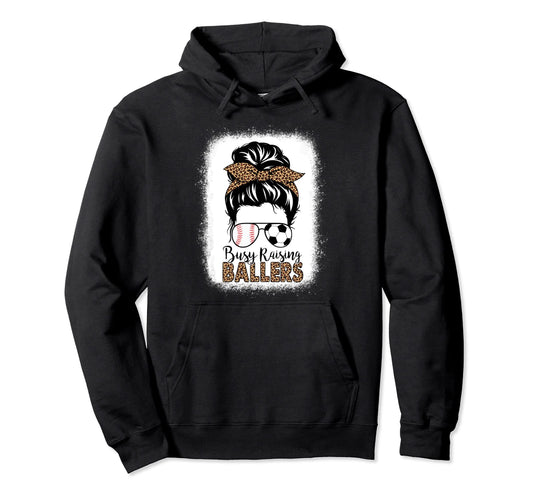 Baseball Soccer Mom Messy Bun Leopard Hoodie - Minimalist Print Men Women - T-Shirt, Sweatshirt, Hoodie