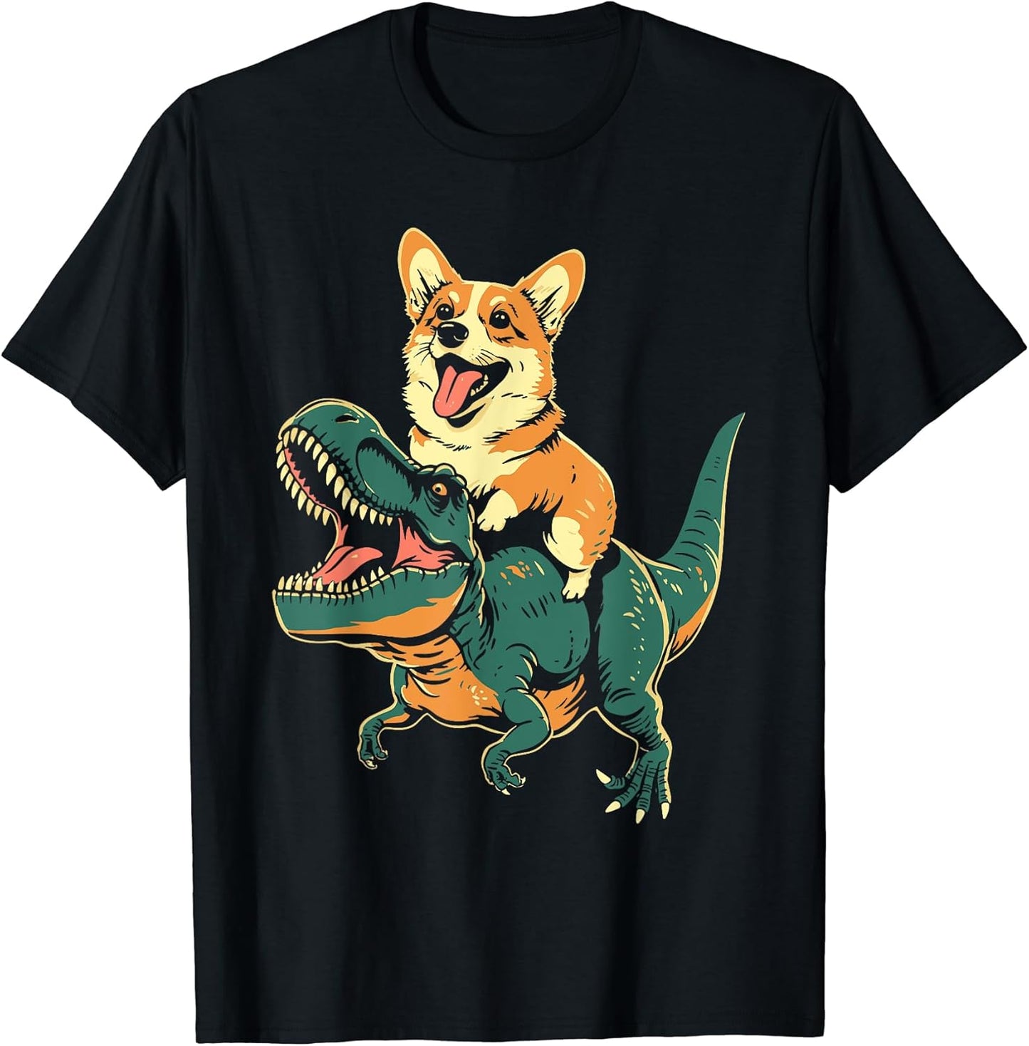 WELSH CORGI ON DINOSAUR Unisex T-shirt, Sweatshirt, Hoodie, Long Sleeve Tee - T-Shirt, Sweatshirt, Hoodie