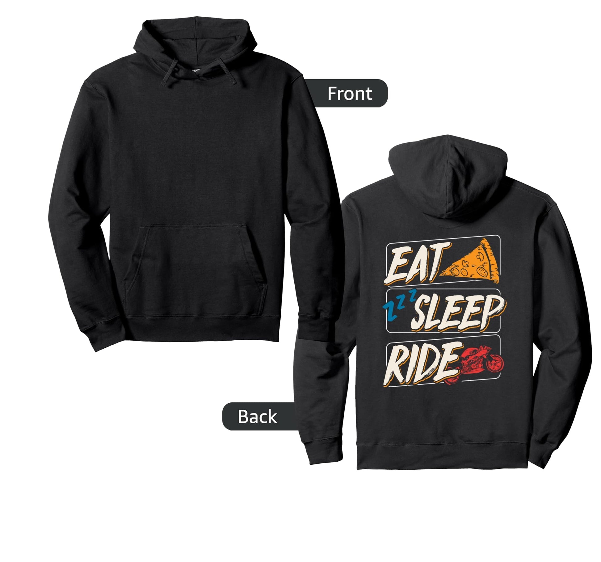 Eat Sleep Ride Motorcycle Biker Hoodie - Fun Novelty Design for Adults - T-Shirt, Sweatshirt, Hoodie