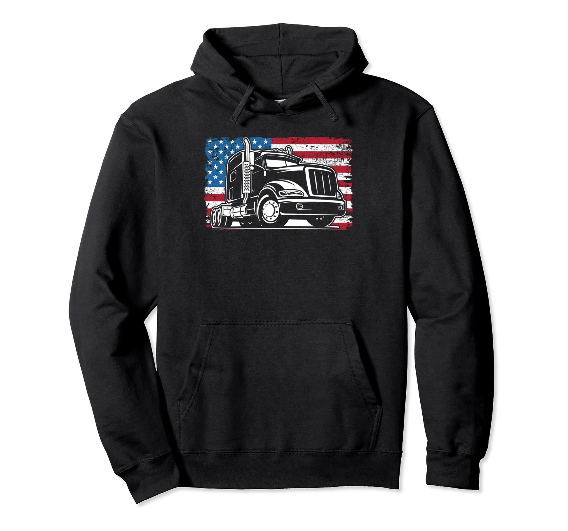Us American Flag Trucker Funny Truck Hoodie - Casual Everyday Wear Unisex - T-Shirt, Sweatshirt, Hoodie