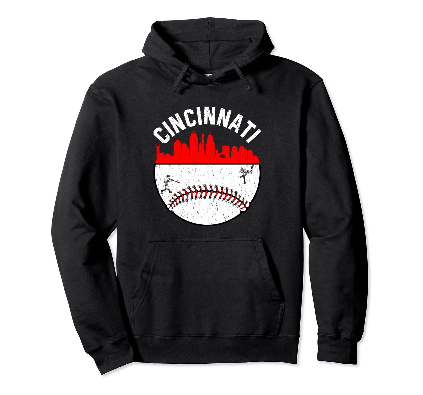Cincinnati Cityscape Baseball Hoodie - Streetwear Style for Adults - T-Shirt, Sweatshirt, Hoodie