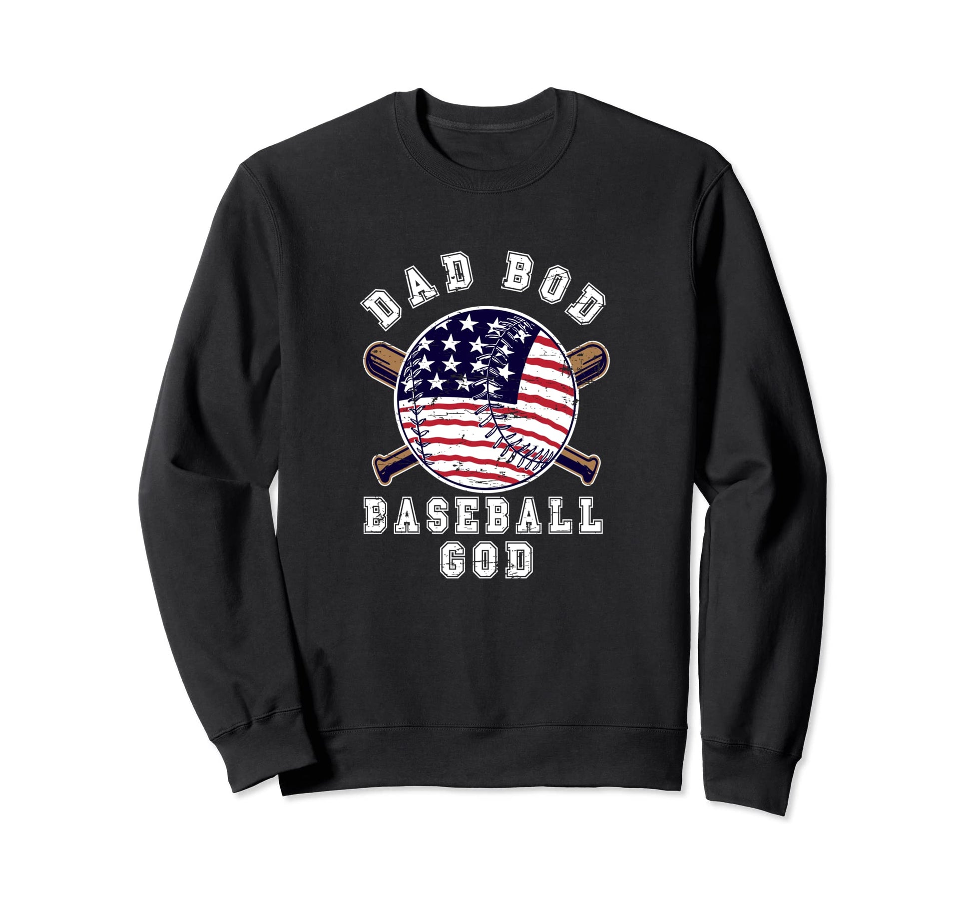 Dad Bod Baseball God Us Flag Sweatshirt - Graphic Print for Adults - T-Shirt, Sweatshirt, Hoodie